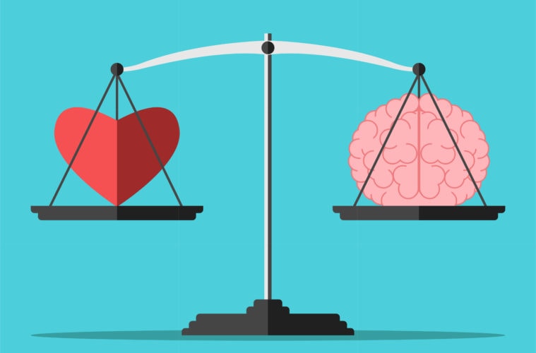 Emotional intelligence showing balance between the heart and the brain