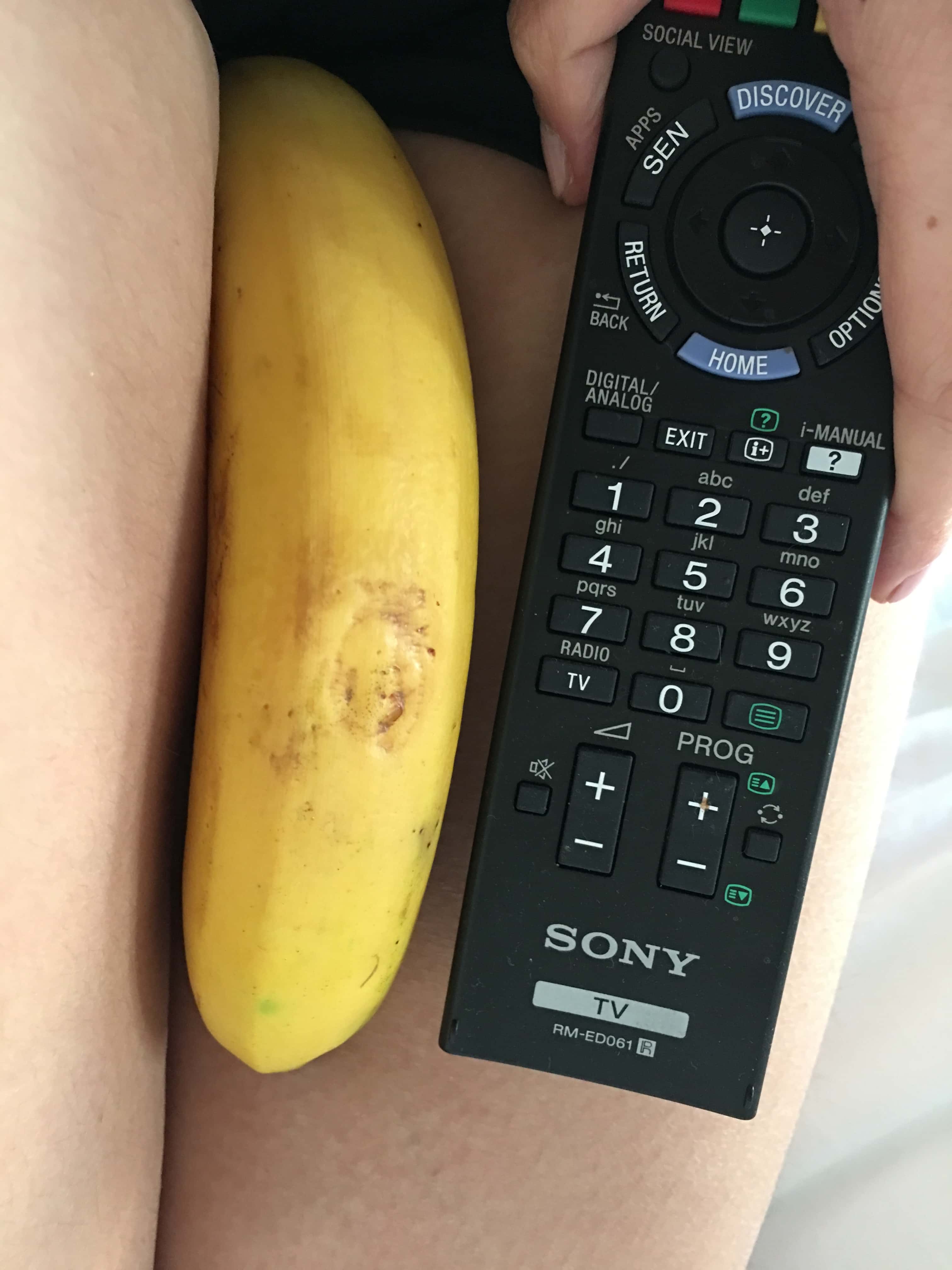 banana photo with a remote control