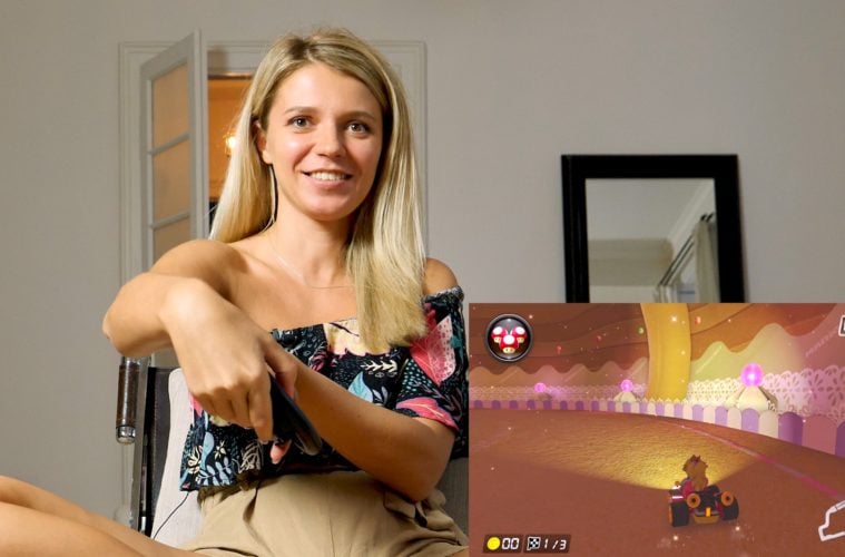 Stunning Russian pornstar Mary Kalisy's 1st time playing Mario Kart